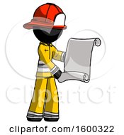 Poster, Art Print Of Black Firefighter Fireman Man Holding Blueprints Or Scroll