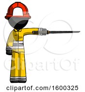 Poster, Art Print Of Black Firefighter Fireman Man Standing With Ninja Sword Katana Pointing Right