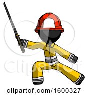 Poster, Art Print Of Black Firefighter Fireman Man With Ninja Sword Katana In Defense Pose
