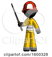 Poster, Art Print Of Black Firefighter Fireman Man Standing Up With Ninja Sword Katana