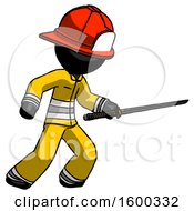 Poster, Art Print Of Black Firefighter Fireman Man Stabbing With Ninja Sword Katana