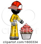Poster, Art Print Of Black Firefighter Fireman Man With Giant Cupcake Dessert
