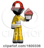 Poster, Art Print Of Black Firefighter Fireman Man Presenting Pink Cupcake To Viewer