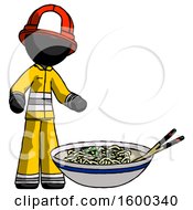 Poster, Art Print Of Black Firefighter Fireman Man And Noodle Bowl Giant Soup Restaraunt Concept
