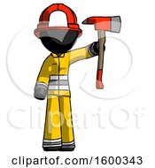 Poster, Art Print Of Black Firefighter Fireman Man Holding Up Red Firefighters Ax