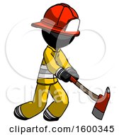 Poster, Art Print Of Black Firefighter Fireman Man Striking With A Red Firefighters Ax