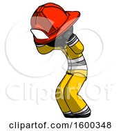 Black Firefighter Fireman Man With Headache Or Covering Ears Turned To His Left