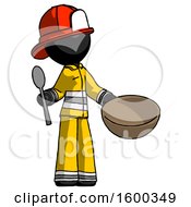 Poster, Art Print Of Black Firefighter Fireman Man With Empty Bowl And Spoon Ready To Make Something