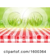 Poster, Art Print Of Gingham Table Cloth On A Table Over Grass And Sunshine