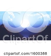 Clipart Of A 3d Mountainous Landscape With The Sun Royalty Free Illustration