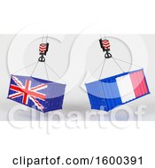 Clipart Of 3d Hoisted Shipping Containers With British And French Flags Royalty Free Illustration