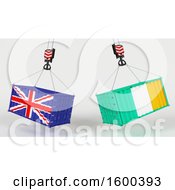 Clipart Of 3d Hoisted Shipping Containers With British And Irish Flags Royalty Free Illustration