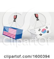 3d Hoisted Shipping Containers With American And South Korean Flags