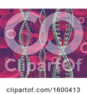 Clipart Of A 3d Dna Strand And Cells Background Royalty Free Illustration