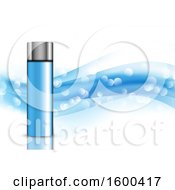 Clipart Of A 3d Blue Cosmetic Perfume Bottle And Wave On White Royalty Free Vector Illustration