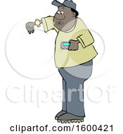 Cartoon Black Man Checking His Wrist Watch