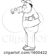 Clipart Of A Cartoon Lineart Black Man Checking His Wrist Watch Royalty Free Vector Illustration