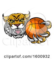 Poster, Art Print Of Tough Bobcat Lynx Monster Mascot Holding Out A Baseball In One Clawed Paw