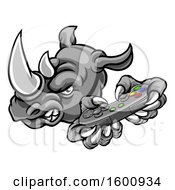 Poster, Art Print Of Tough Rhino Monster Mascot Holding A Video Game Controller