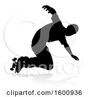 Poster, Art Print Of Silhouetted Male Skateboarder With A Reflection Or Shadow On A White Background