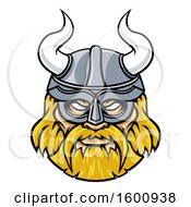 Poster, Art Print Of Tough Blond Male Viking Warrior Face Wearing A Horned Helmet