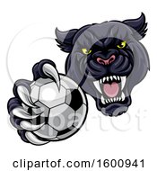 Poster, Art Print Of Tough Black Panther Monster Mascot Holding Out A Soccer Ball In One Clawed Paw
