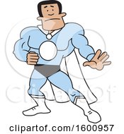 Clipart Of A Cartoon Black Male Super Hero With A Blacnk Monogram Royalty Free Vector Illustration by Johnny Sajem