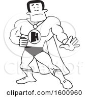 Clipart Of A Black And White Cartoon Male Super Hero With An H Monogram Royalty Free Vector Illustration