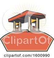 Clipart Of A Gas Station Over A Frame Royalty Free Vector Illustration by Vector Tradition SM