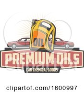Clipart Of An Oil Can And Cars Over A Frame Royalty Free Vector Illustration