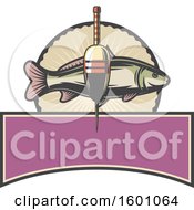 Clipart Of A Fish And Bobber Over A Frame Royalty Free Vector Illustration