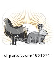 Poster, Art Print Of Grouse And Rabbit Over Sun Rays