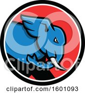 Poster, Art Print Of Blue Angry Elephant In A Black White And Red Circle