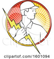 Poster, Art Print Of Male Electrician Holding A Bolt In A Circle