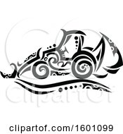 Clipart Of A Tribal Black And White Backhoe Royalty Free Vector Illustration by patrimonio