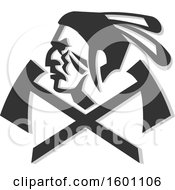 Poster, Art Print Of Native American Warrior Face In Profile Over Crossed Tomahawks