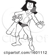 Clipart Of A Cartoon Black And White Female Super Hero Royalty Free Vector Illustration