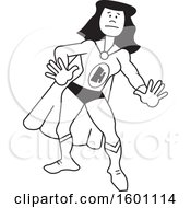 Clipart Of A Cartoon Black And White Female Super Hero With A Letter H On Her Suit Royalty Free Vector Illustration
