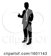 Poster, Art Print Of Silhouetted Business Man Giving A Thumb Up With A Reflection Or Shadow On A White Background