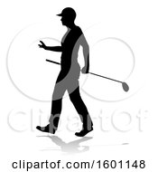 Clipart Of A Silhouetted Male Golfer With A Reflection Or Shadow On A White Background Royalty Free Vector Illustration