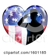 Poster, Art Print Of Silhouetted Military Veteran Or Soldier Saluting In An American Themed Flag Heart