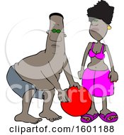 Cartoon Black Couple Playing With A Ball At The Beach