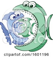 Poster, Art Print Of Cartoon Fish Food Chain Of One Eating Another