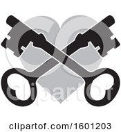 Clipart Of A Gray Heart With Crossed Skeleton Keys Royalty Free Vector Illustration
