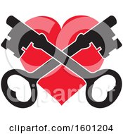 Clipart Of A Red Heart With Crossed Skeleton Keys Royalty Free Vector Illustration by Johnny Sajem