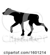 Poster, Art Print Of Silhouetted Dog With A Reflection Or Shadow On A White Background