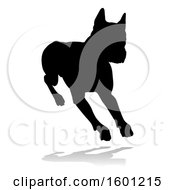 Clipart Of A Silhouetted Boxer Dog With A Reflection Or Shadow On A White Background Royalty Free Vector Illustration
