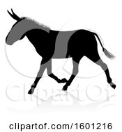 Clipart Of A Black Silhouetted Donkey With A Shadow Or Reflection On A White Background Royalty Free Vector Illustration