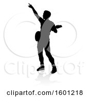 Clipart Of A Silhouetted Male Guitarist With A Reflection Or Shadow On A White Background Royalty Free Vector Illustration