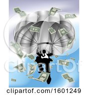 Poster, Art Print Of Silhouetted Business Man Parachuting With Cash Money